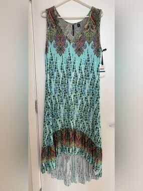 NWT XL Sleeveless Paisley & Floral High-Low Maxi Dress - Aqua